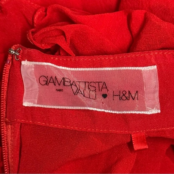 GiAMBATTiSTA VALLi x HM Red Silk Chiffon Blouse Sheer Cascade Ruffle Long Sleeve - Picture 9 of 10